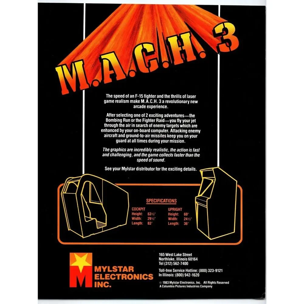 Mach 3 Arcade Game Flyer Original 1983 Video Laser Retro 8.5